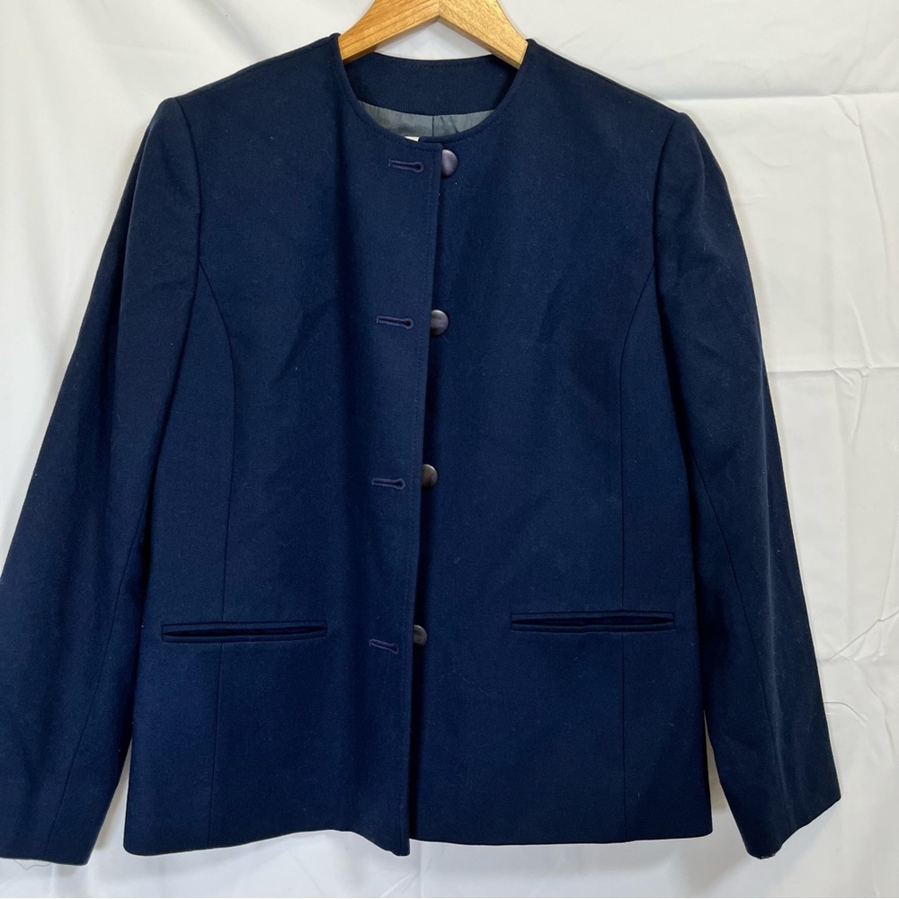 Vintage Pendleton Size 10 Womens Navy Blue 100% Virgin Wool Blazer Jacket - Picture 2 of 11